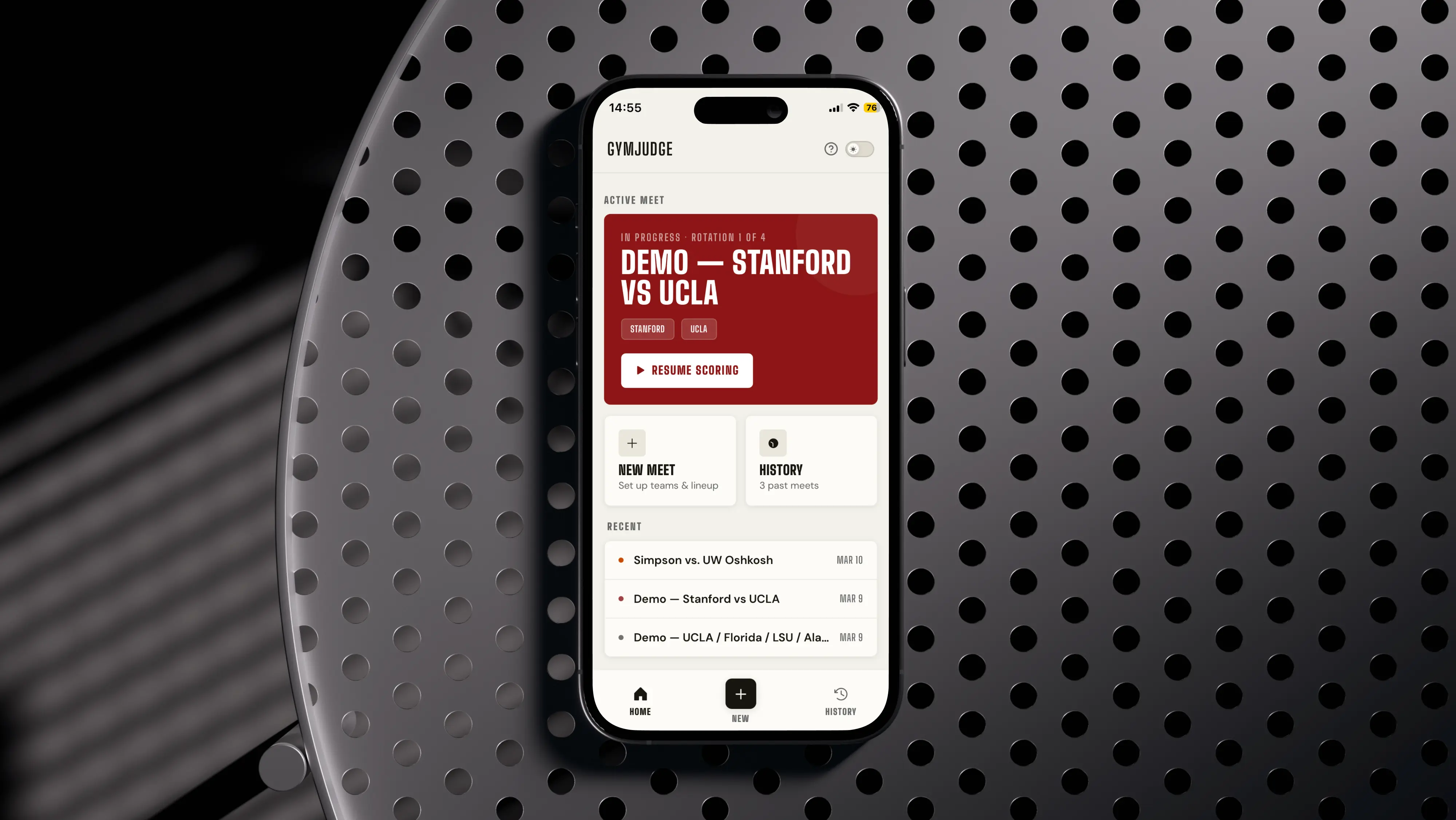 GymJudge: Home screen